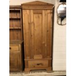 Small antique pine single wardrobe with hanging rail and drawer to base . Approx 81cm x 43cms x