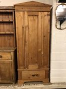 Small antique pine single wardrobe with hanging rail and drawer to base . Approx 81cm x 43cms x