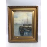 Large Signed Watercolour of fishing boats in the Harbour signed lower right ANNIE H ALLAN 1913,