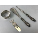 Collection of silver hallmarked items to include bookmark, napkin ring etc