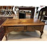 Reproduction coffee table with inlaid detail approx 93cm x 46cm along with a hall/console table with