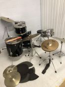 Drum Set: Performance Percussion drum set with four cymbals, Code skins, seat and crash mats