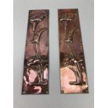 Pair of art nouveau copper finger plates, approx 30cm in height