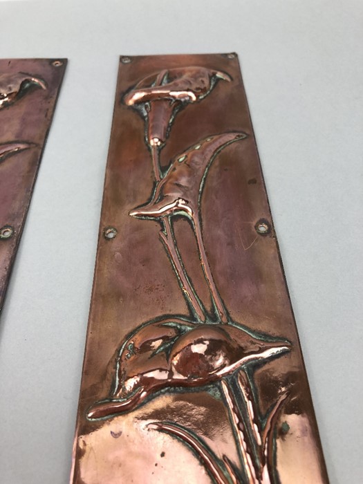 Pair of art nouveau copper finger plates, approx 30cm in height - Image 3 of 5