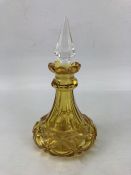 Amber glass scent bottle with pyramid stopper approx 17cm tall