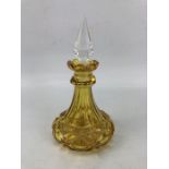 Amber glass scent bottle with pyramid stopper approx 17cm tall