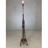 Brass tripod standard lamp with leaf design to base