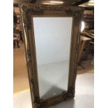 Large contemporary French-style, gold framed, bevel-edged mirror. Approx dimensions 1752mm x 889mm