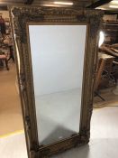 Large contemporary French-style, gold framed, bevel-edged mirror. Approx dimensions 1752mm x 889mm