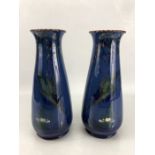 Pair of Longpark vases with blue Kingfisher design, approx 28.5cm in height