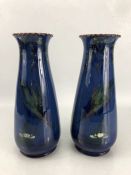 Pair of Longpark vases with blue Kingfisher design, approx 28.5cm in height