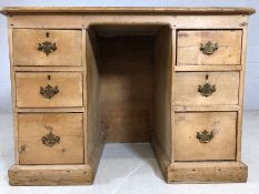 Small antique pine kneehole desk with original handles approx 107cms x 60cms 76cm tall A/F