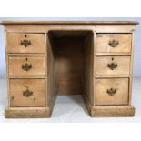 Small antique pine kneehole desk with original handles approx 107cms x 60cms 76cm tall A/F