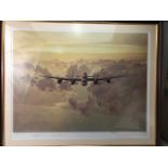 MILITARY / RAF INTEREST: 'Outbound Lancaster Crossing the East Coast', GERALD COULSON, print, signed