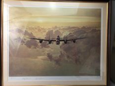 MILITARY / RAF INTEREST: 'Outbound Lancaster Crossing the East Coast', GERALD COULSON, print, signed