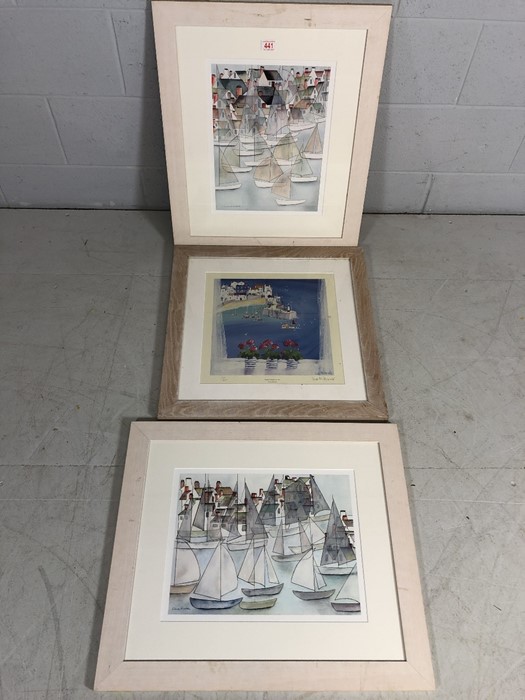 Three framed coastal prints to include two by Carol Walshe and a limited edition print of St Ives by