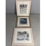 Three framed coastal prints to include two by Carol Walshe and a limited edition print of St Ives by