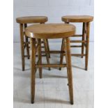 Three pine bar stools, approx 75cm in height