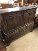 Large darkwood cupboard with five drawers under, approx 147cm x 54cm x 125cm tall (A/F)