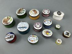 Collection of thirteen Crummles enamel pill boxes, including a limited edition no.399 'Flying Cloud'