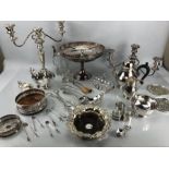 Large collection of good silver plated items to include candlesticks, Mappin & Webb tea set, wine