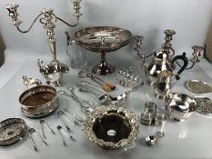 Large collection of good silver plated items to include candlesticks, Mappin & Webb tea set, wine