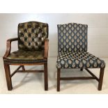 Two occasional chairs, one with blue upholstery, one with button back/seat and stud detailing