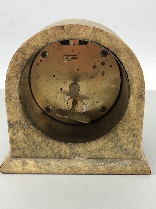 Shagreen mantel clock for Asprey, with key, approx 13.5cm tall (A/F) - Image 7 of 10