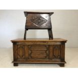 A small carved coffer approx 95cms x 37cms x 46cms tall along with a carved wooden low bench with
