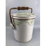 Ringtons Tea Merchants ceramic bucket with cane handle and green floral decoration, approx 29cm in