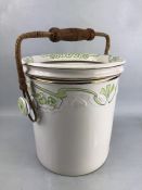 Ringtons Tea Merchants ceramic bucket with cane handle and green floral decoration, approx 29cm in
