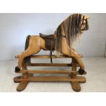 Large wooden rocking horse by Horseplay of Broadhempston, Devon, with real horse hair mane, forelock