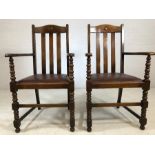 Pair of carver chairs with turned front legs and slatted backs