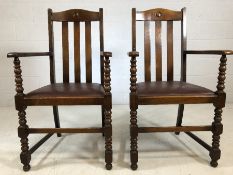 Pair of carver chairs with turned front legs and slatted backs