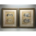 Pair of contemporary framed watercolours of teacups. Approx 45cm x 56cm (including frame)