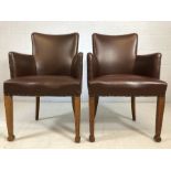 Pair of brown leather upholstered chairs with stud detailing, approx height at back 90cm and width