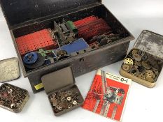 Quantity of vintage MECCANO in metal box and in a variety of vintage tins, along with a Meccanno