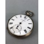 Silver Pocket Watch by H Bambridge Gt Yarmouth (marked to white dial and engraved to inner case)