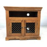 Mexican style TV cabinet with cupboard and shelve under. Approx 80cms x 41cms x 72cms tall