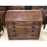 Edwardian bureau with four drawers, hidden inner compartments, with original key, (A/F)