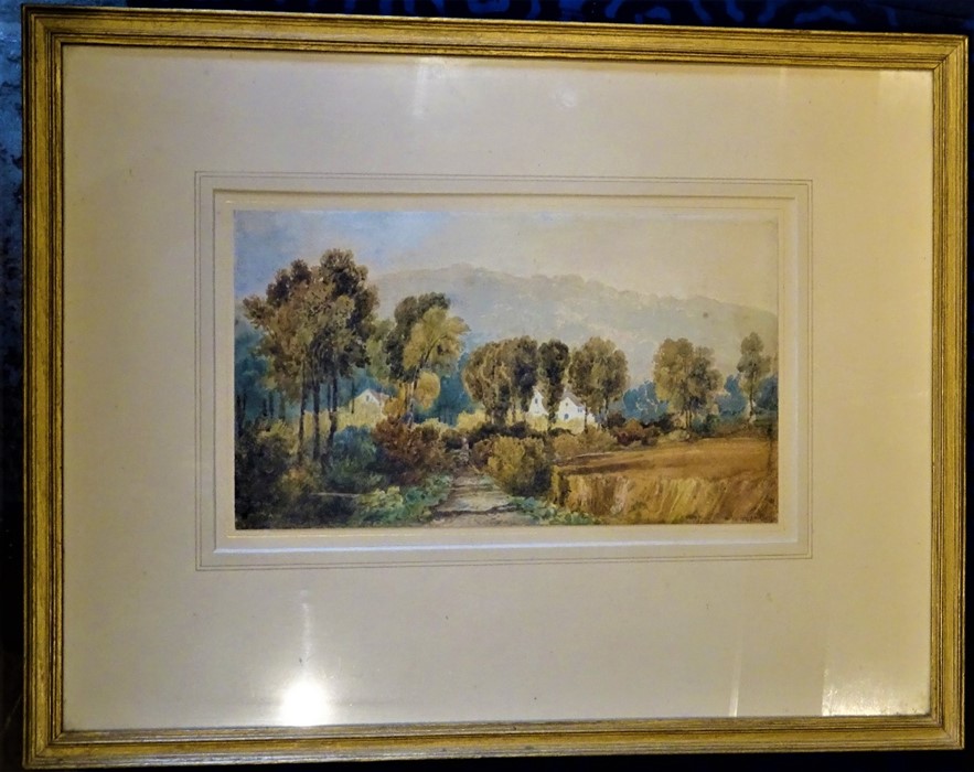 PROJECT FOOD CHARITY LOT: FRAMED AND MOUNTED WATERCOLOUR "Manor house hidden by its trees"