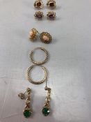 Five pairs of Gold coloured unmarked earrings of various designs