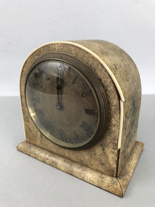 Shagreen mantel clock for Asprey, with key, approx 13.5cm tall (A/F) - Image 2 of 10