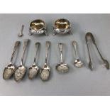 Collection of Hallmarked Silver items to include some Georgian spoons, Sugar nips, salts etc