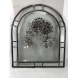 Leaded glass panel with hand-painted tree design, approx 60cm x 51cm, sold on behalf of the