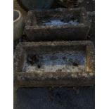 Pair of stone garden troughs, each approx 77cm x 39cm x 26cm tall