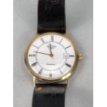 Gents Rotary Quartz Watch with leather strap, White face and date apeture