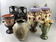 Collection of decorative china and glass to include vases and urns (7)