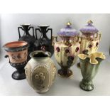 Collection of decorative china and glass to include vases and urns (7)