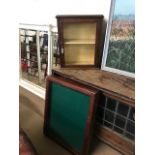 Two display cabinets, one table top with green baize, approx 61cm x 76cm x 11cm, the other small